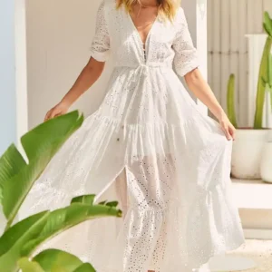 Vestido blanco largo de encaje