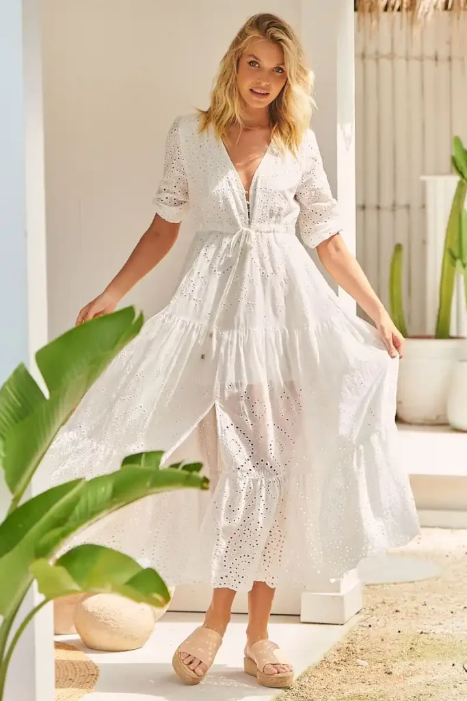 Vestido blanco largo de encaje