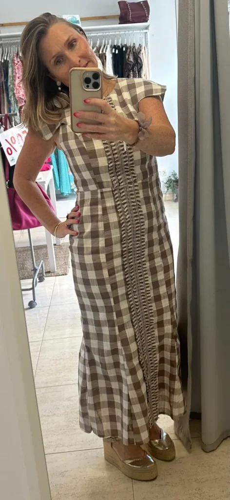 Vestido largo vichy con detalle frontal