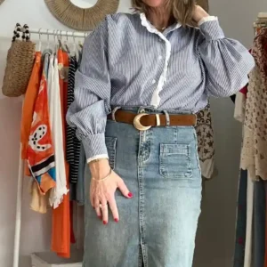 Falda vaquera midi de tiro alto