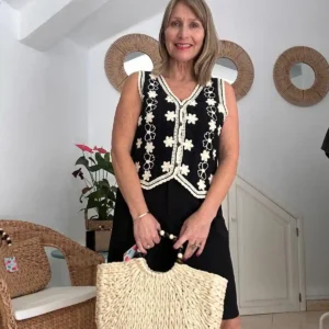 Chaleco crochet beige y negro