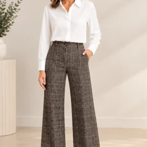 PANTALON DE CUADROS DE CORTE RECTO Y PIERNA ANCHA